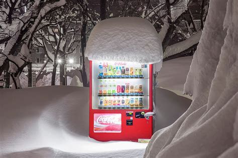 Japanese Vending Machines At Night Juxtaposed With A Wintry Hokkaido