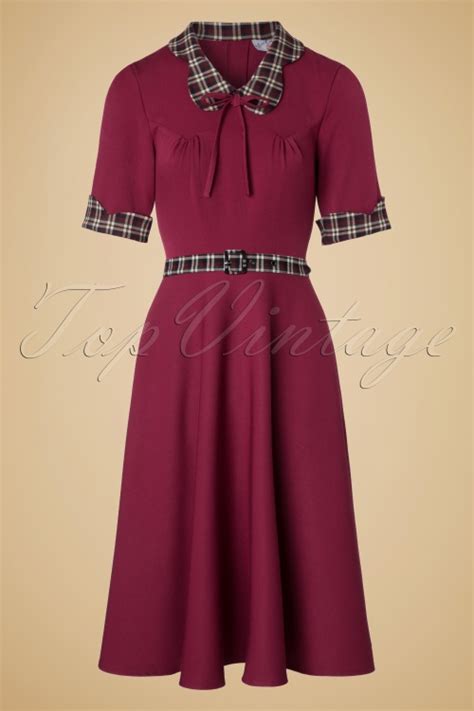 40s ella swing dress in raspberry and tartan