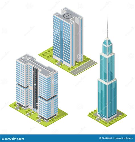 Set Of 3d Isometric Skyscrapers Big City Houses And Tall Buildings