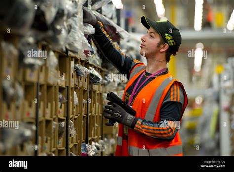 Stock pickers in the Amazon Fulfillment Centre warehouse in Swansea