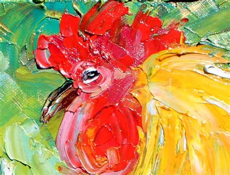 Rooster Painting Original Oil On Canvas Palette Knife 12x16