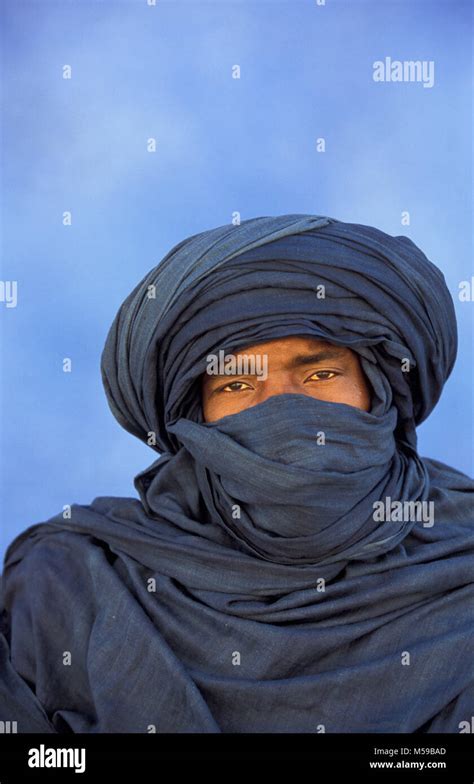 Libya Ghat Sahara Desert Man Of Tuareg Tribe Portrait Stock Photo