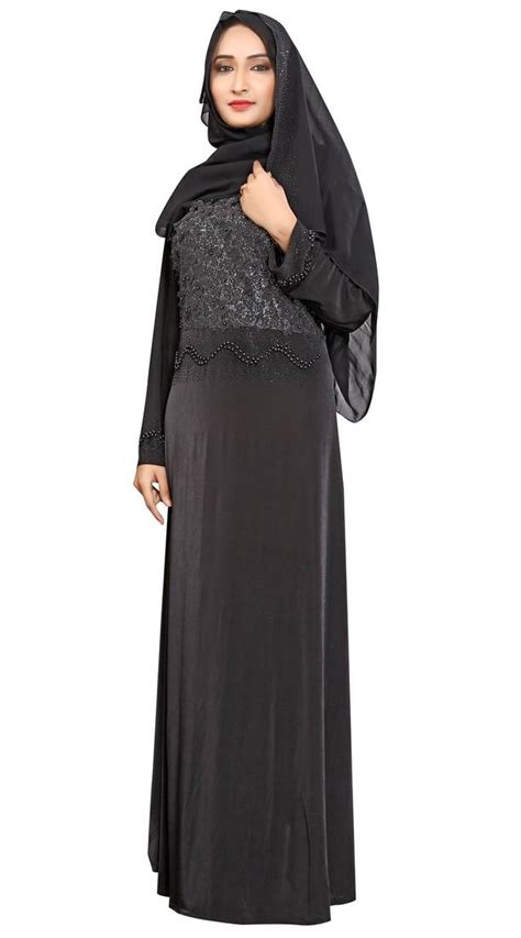 Black Printed Lycra Islamic Style Festive Wear Burka With Hijab Jsdc