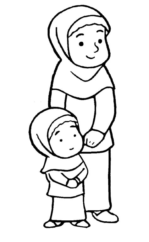 Mewarnai gambar ayah dan ibu untuk anak tk. 10 Gambar Mewarnai Anak Muslim Untuk Anak PAUD dan TK