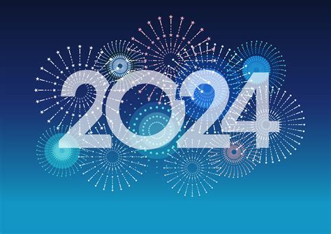 The Year 2024 Logo And Fireworks With Text Space On A Blue Background