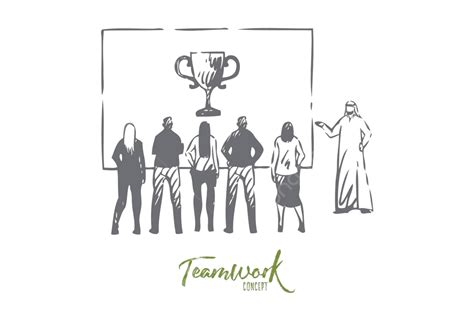 Teamwork Concept Sketch Isolated Vector Illustration Presentation