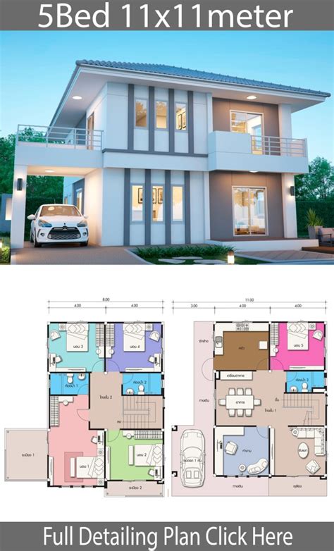 House Design Plan 11x11m With 5 Bedrooms Home Ideas