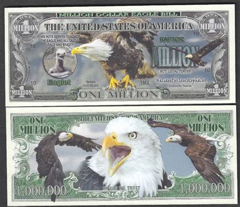 New Bald Eagle Million Dollar Bill Play Funny Money Novelty Note Free