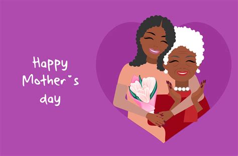 Cute Mothers Day Poster African American Woman Hugging An Elderly Mother With Gray Hair Flat