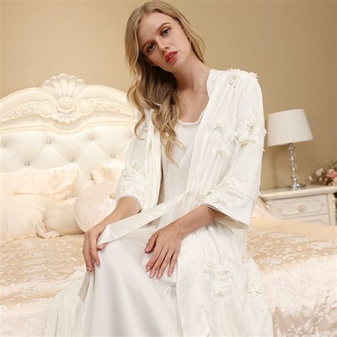 Elegant Robe Sleepwear Women Nightgown Set For Female Bathrobe European