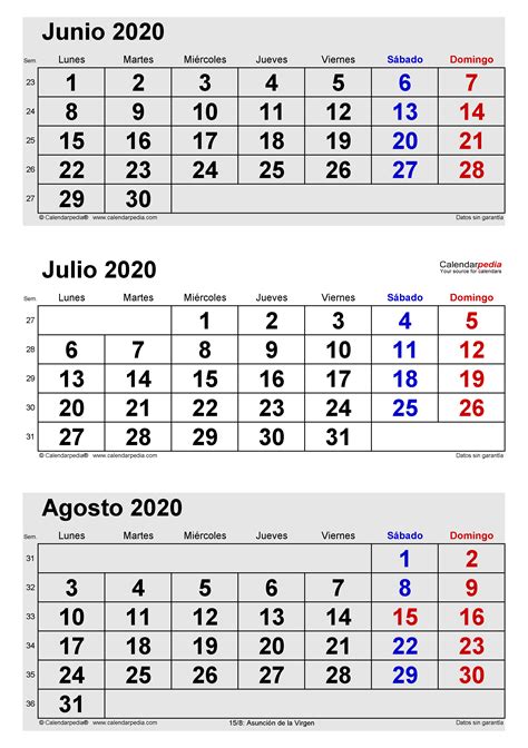Calendario Julio 2020 En Word Excel Y Pdf Calendarpedia