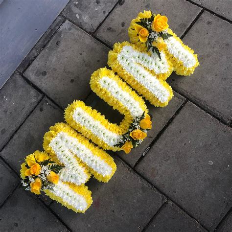 Yellow And White Two Tone Mum Letter Funeral Flowers Tribute Wreath