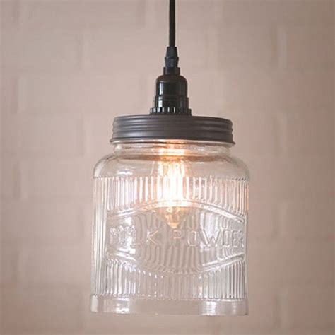 Large Ribbed Mason Jar Pendant Light Solid Glass With 18 Foot Cord
