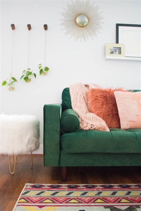 Indoor plants are those that can live with minimal or no sunlight. Boho Chic Living Room: Green Sofa, Aztec Rug, Indoor Plant ...