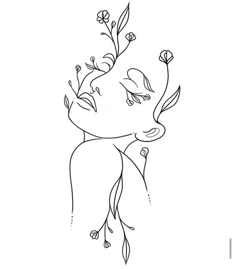 Flower Woman Tattoo Outline Art Line Art Drawings Abstract Line Art