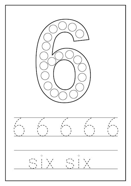 Premium Vector Learning Numbers For Kids Number Six Math Worksheet