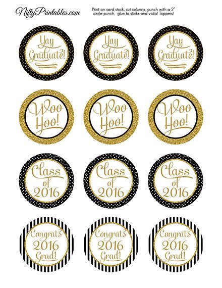 Graduation Cupcake Toppers Black Gold Elegant 2023 Nifty Printables