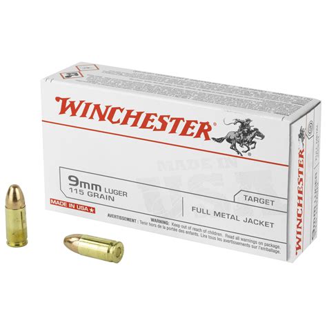 50rds 9mm 115 Gr Fmj Winchester White Box Handgun Ammo Q4172