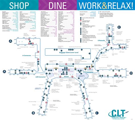 Charlotte Douglas Airport Map Clt Printable Terminal Maps Shops