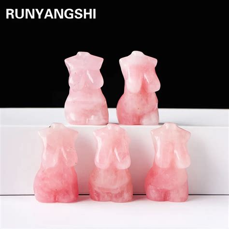 Natural Healing Rose Quartz Female Model Statue Hand Carving Pink