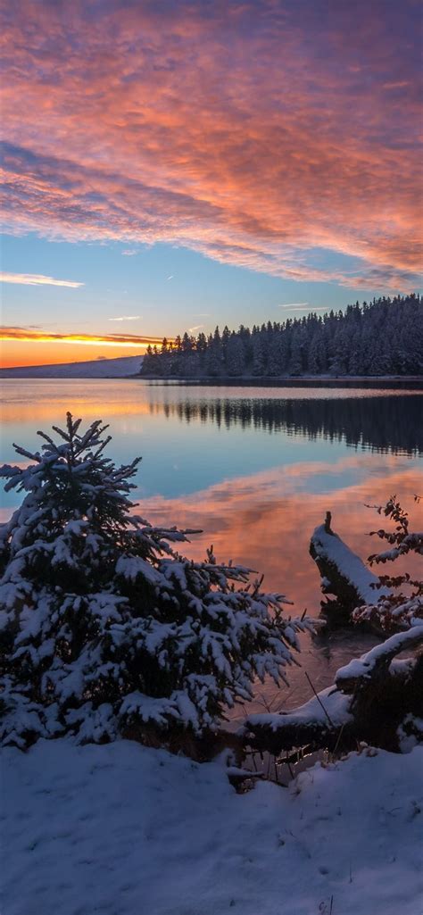 Lake Snow Evening Sunset 5k Iphone 11 Wallpapers Free Download