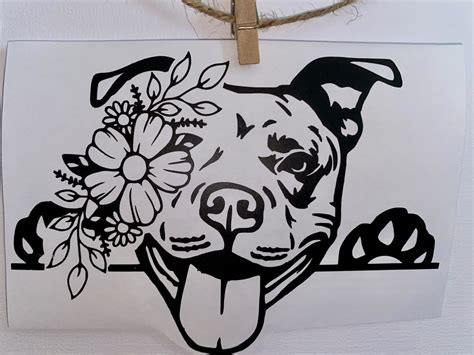 Floral Pitbull Vinyl Decal Etsy Dog Tattoos Vinyl Decals Cute