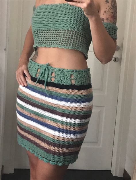 Crochet Top Skirt Set Sexy Knit Set Crochet Crop Tops Etsy