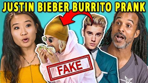 adults react to yes theory fooled the internet w fake justin bieber burrito photo prank youtube