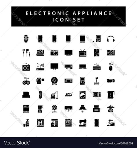 Home Appliances Electronic Icon Set With Black Vector Image