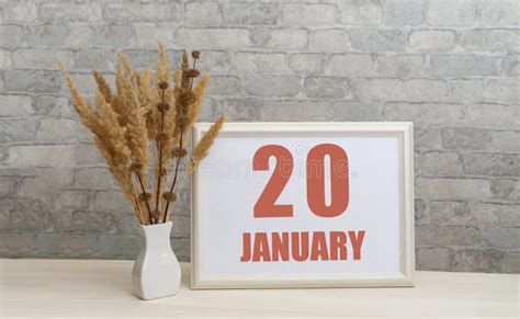 January 20 20th Day Of Month Calendar Date White Vase With Ikebana