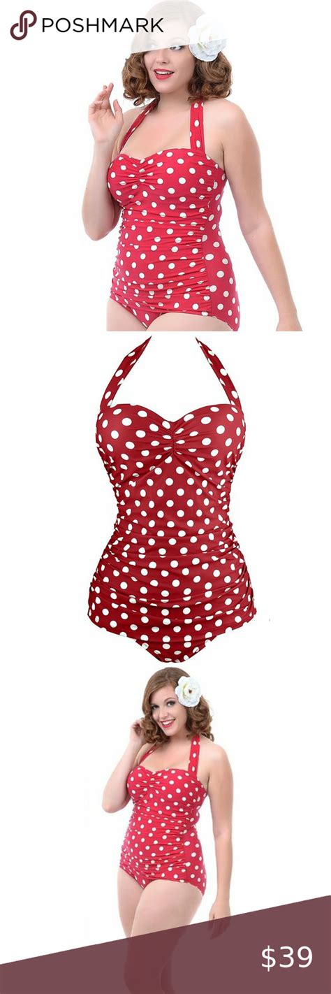 Plus Size S Style Red White Polka Dot Swimsuit In Polka Dot