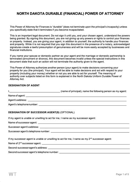 Free North Dakota Durable Power Of Attorney Form PDF
