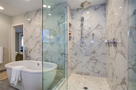 White And Gray Calcutta Marble Bathroom Design Stock Photo Download