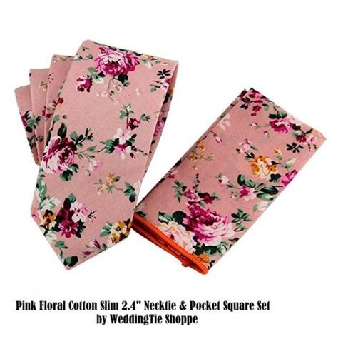 Wedding Tie Pink Floral Tie With Pocket Square Wedding Flower Necktie
