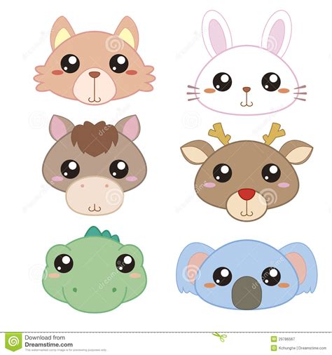Six Cute Cartoon Animal Head Royalty Free Stock
