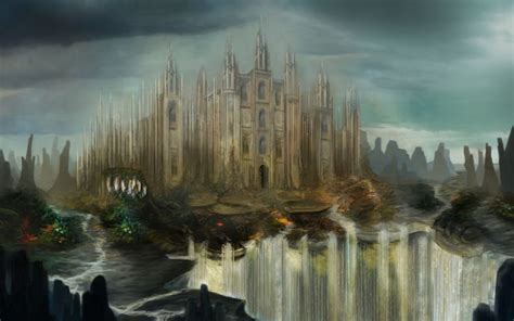 Fantasy Art Landscapes Waterfall Cities Castle Wallpaper 1920x1200