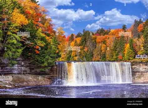 The Upper Tahquamenon Falls With Fall Foliage Color Near Newberry