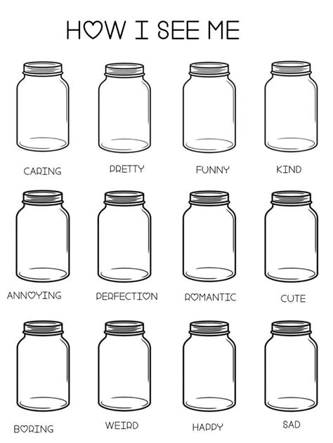 A Template Saying How I Feel About Me With Jars That Have Various Labels For You To Fill In