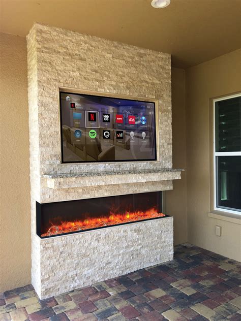 Rock Wall Tv And Fireplace Combo Synergy Outdoor Living Fl