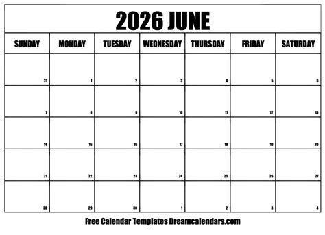 June 2026 Calendar Free Blank Printable With Holidays