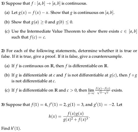solved a suppose that f [a b] is continuous let g x f x x show that g is continuous