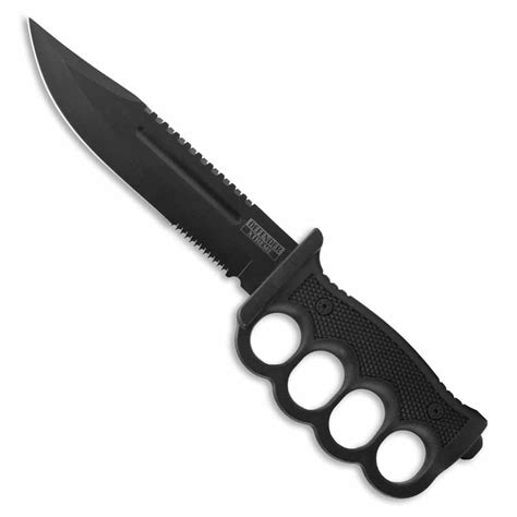 Dark Tactical Trench Knife Black Abs Knuckle Knives Serrated Bowie