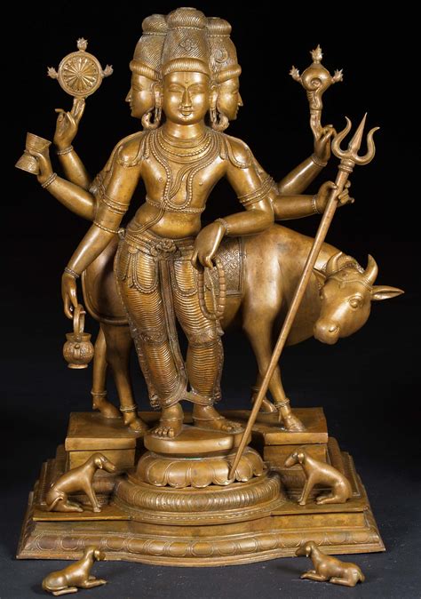 Sold Bronze Dattatreya With Kamadhenu Statue 30 8bc14 Hindu Gods And Buddha Statues