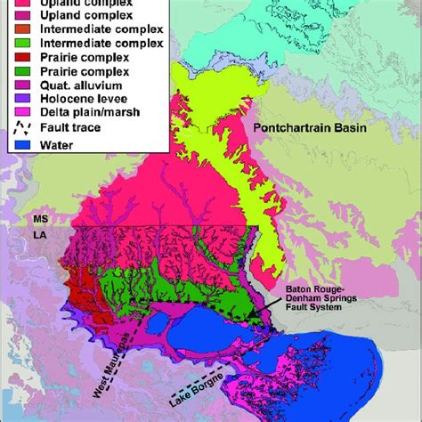 Geologic Map Of The Pontchartrain Basin Showing Fault Zones And