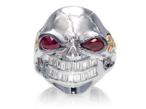 Monstrous Max Skull Ring In White Gold And Rose Gold With Ruby Eyes