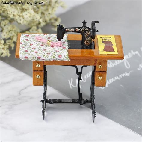 Vintage Miniature Sewing Machine With Cloth For 112 Scale Dollhouse