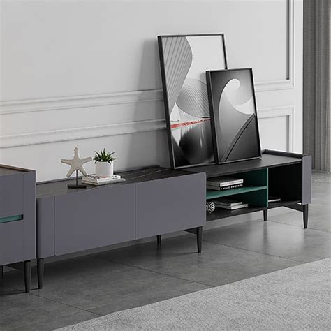 Italian Minimalist Tv Stand Retracted And Extendable Stone Top Media
