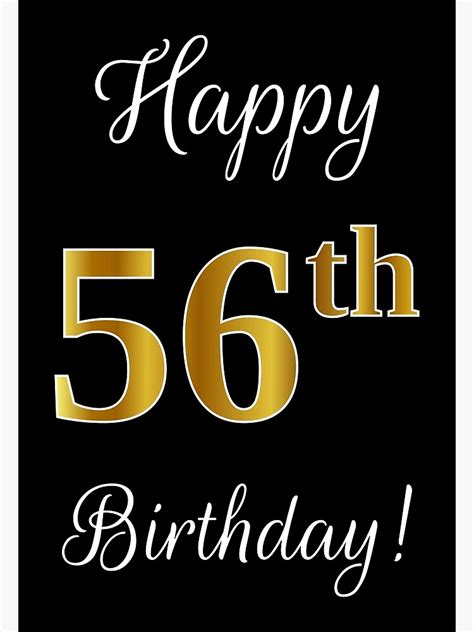 Elegant Faux Gold Look Number Happy 56th Birthday Black