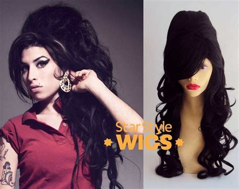 Deluxe Amy Winehouse Long Black Curly Beehive Costume Wig Ebay