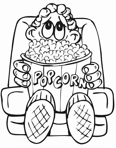 Coloring Popcorn Pages Tickets Eating Clipart Cinema
